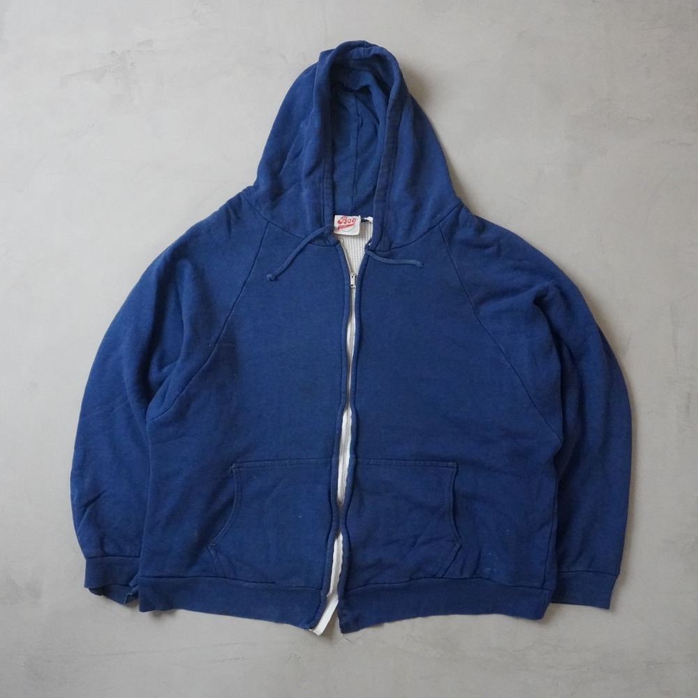Vintage Bog Sport Zip Up Hoodie XL Mens Blue Thermal Sweatshirt 80s 90s Plain